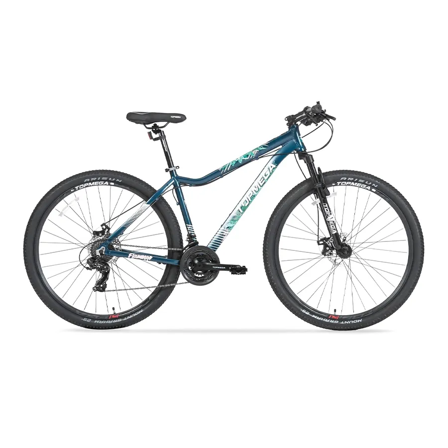 Imagen 0 de 10 de Bicicleta TopMega Mountain Bike Flamingo Aluminio R29 21vel-AZUL/BLANCO/VERDE