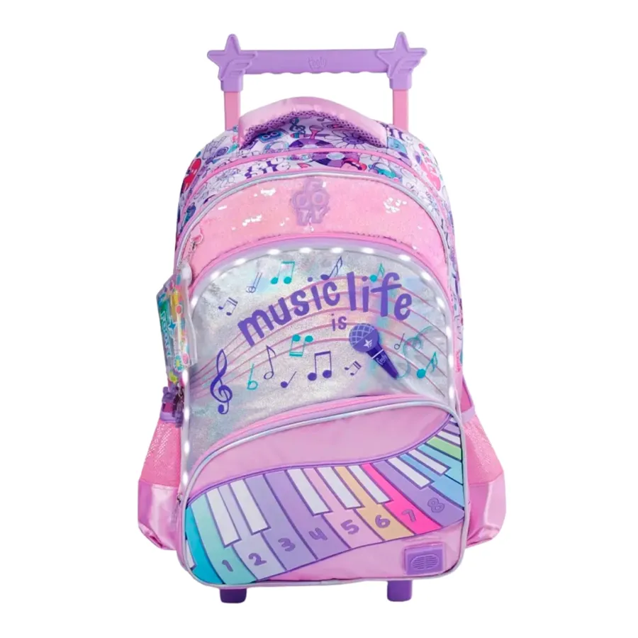 Imagen 0 de 9 de Mochila Footy Carro 18" Luz Music Life-ROSA